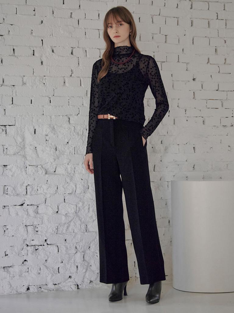 MAXZA Wool-Like Double-Fabric Semi-Wide Slacks