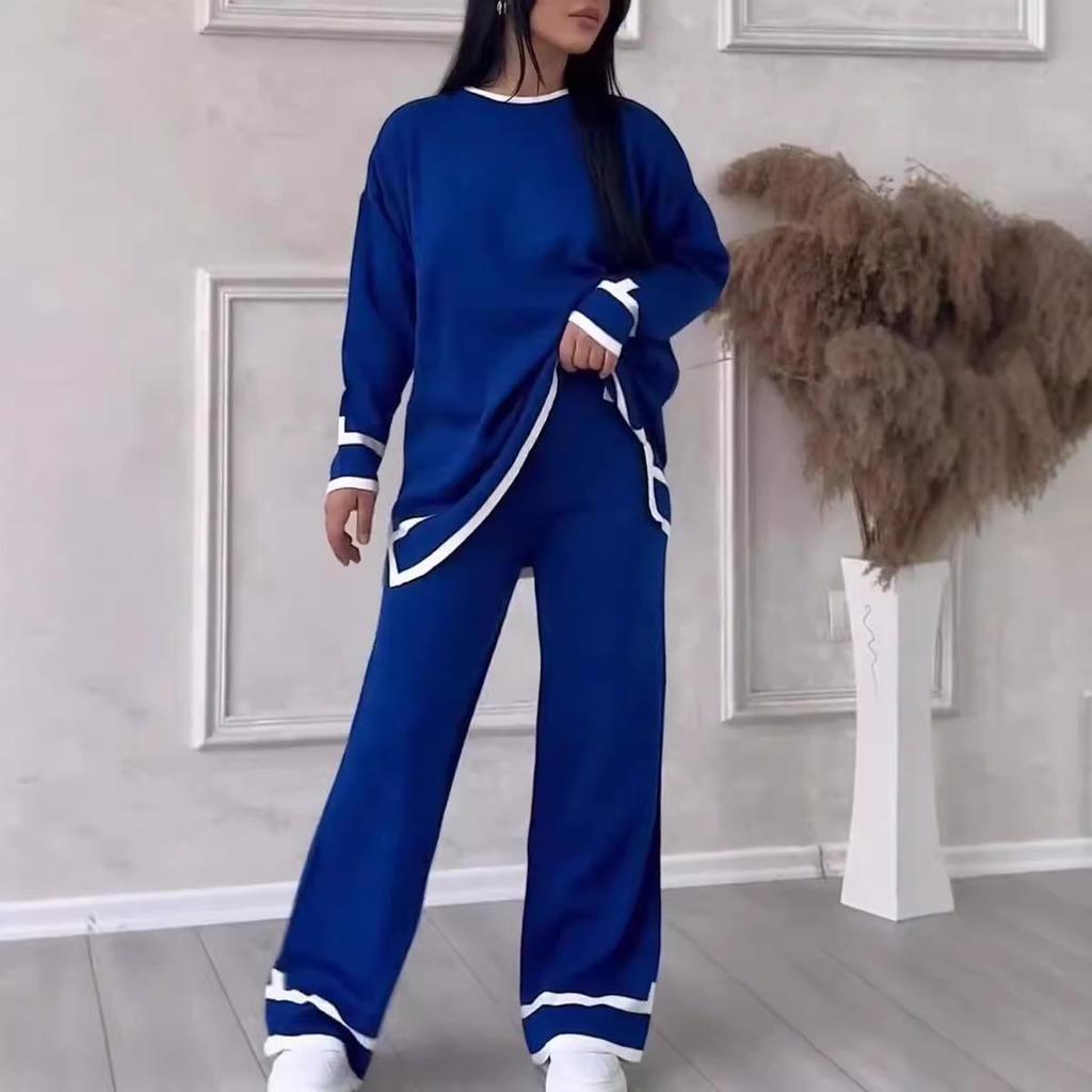 2025 Autumn/Winter Color Block Knit Sweater and Pants Set for Women