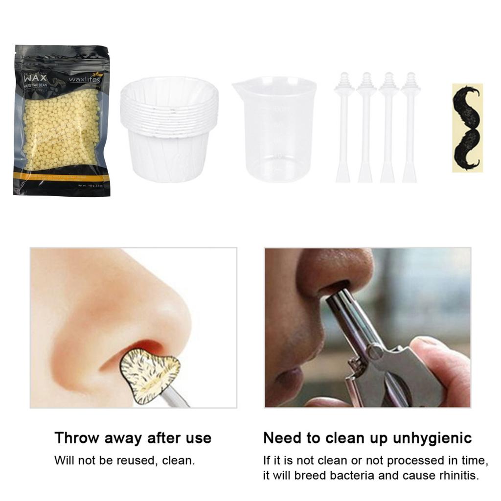 Nose Hair Removal Wax Kit Wax Beans Applicators Sticks Mustache Stickers Measuring Cup Paper Cups for Removing Nose
