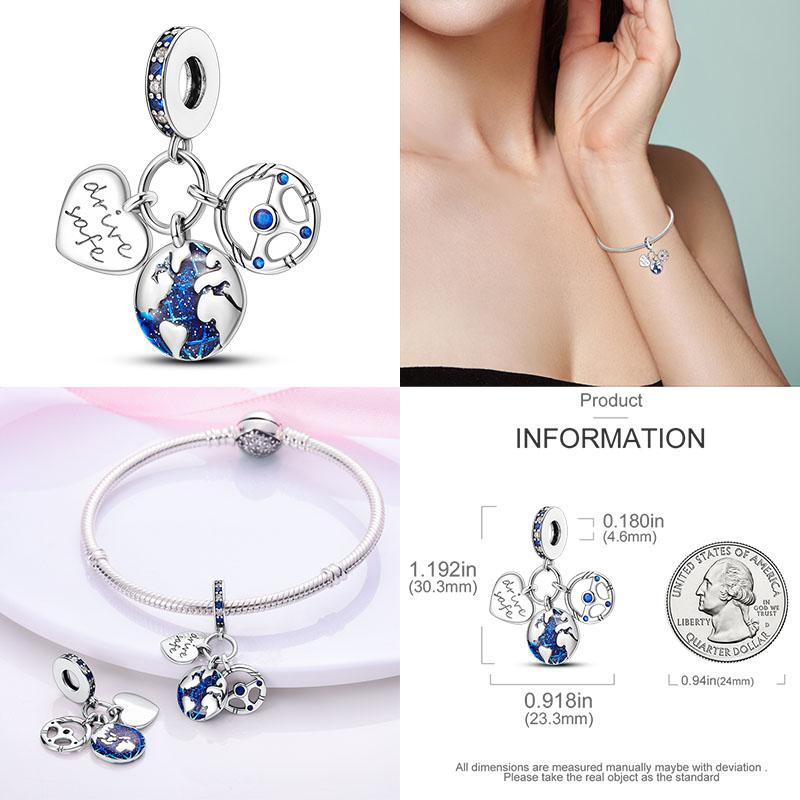 Charm Copper Travel Airplane Earth Beads Pendant Fit Original Bracelet Diy Fine Jewelry Charms