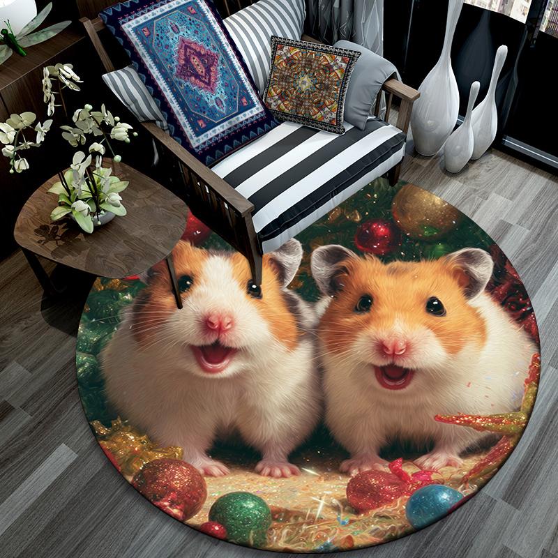 Christmas animals pattern round rug,Carpet Rug for Living Room Bedroom Playroom ,Non-slip Floor Mat,Holiday Gifts and Birthday Gifts.
