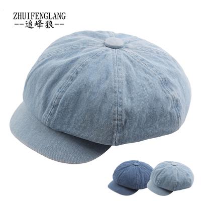 Denim Canvas Octagonal Hat Ladies Naked Washed Denim Newsboy Hat Light Board Couple Beret