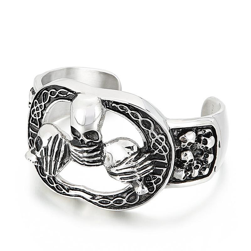 Titanium Steel Jewelry Skull Hollow Wide Open Bracelet Accessories 