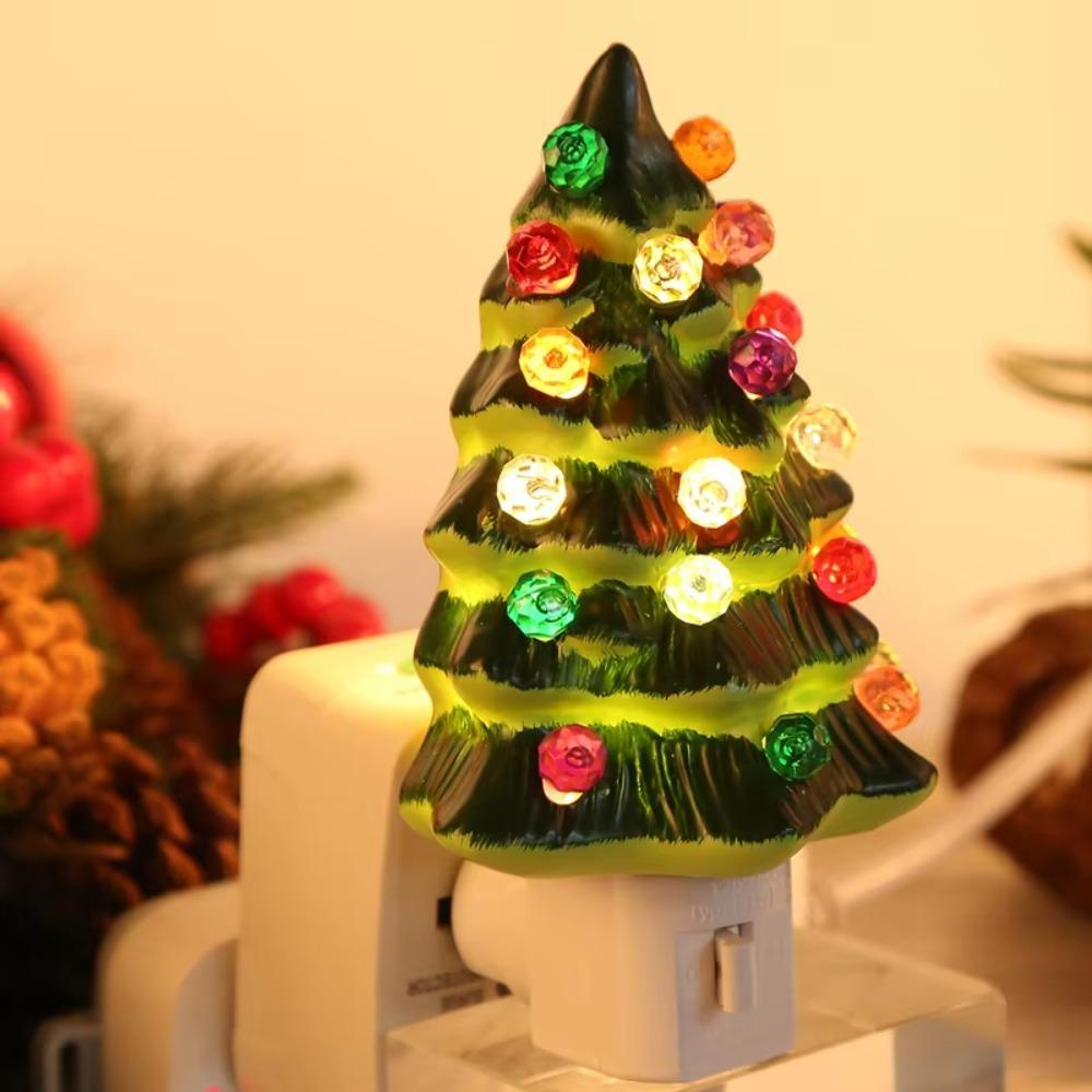 Pryskyřičný vánoční stromek noční světlo US zástrčka noční lampička vintage vánoční náladové světlo ložnice