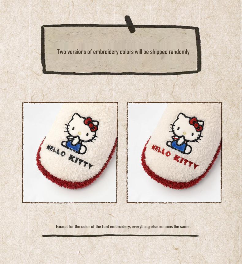 Genuine Sanrio Cartoon Furry Slippers - Women's Non-Slip Warm Winter Indoor Slippers with Plush Cotton and Velvet