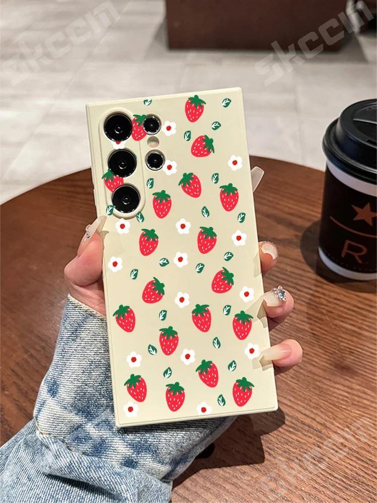 Strawberry Pattern Phone Case For Samsung Galaxy S25 S24 Ultra S23 S22 Plus S20 FE A54 A55 A15 A35 A50 A51 A71 A72 A73 Cover