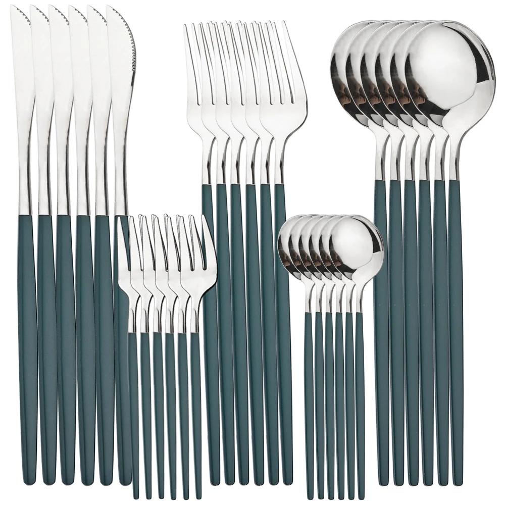 24Pcs Stainless Steel Cutlery Set Black Gold Tableware Mirror Dinnerware Dinner Spoon Fork Knife Western Silverware Flatware Set