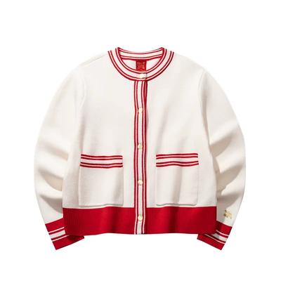 Anta Life Series Good Things Happen Round Neck Cardigan Sweater Casual Knit Jacket Women Sweater Corn-White 162518734-3