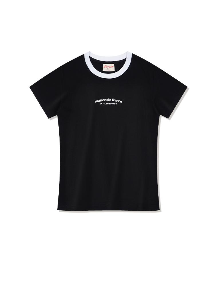 LA MAISON STUDIO Embossed Logo Slim Fit Short Sleeve T-Shirt Black & White (Fcg2Ts773W)