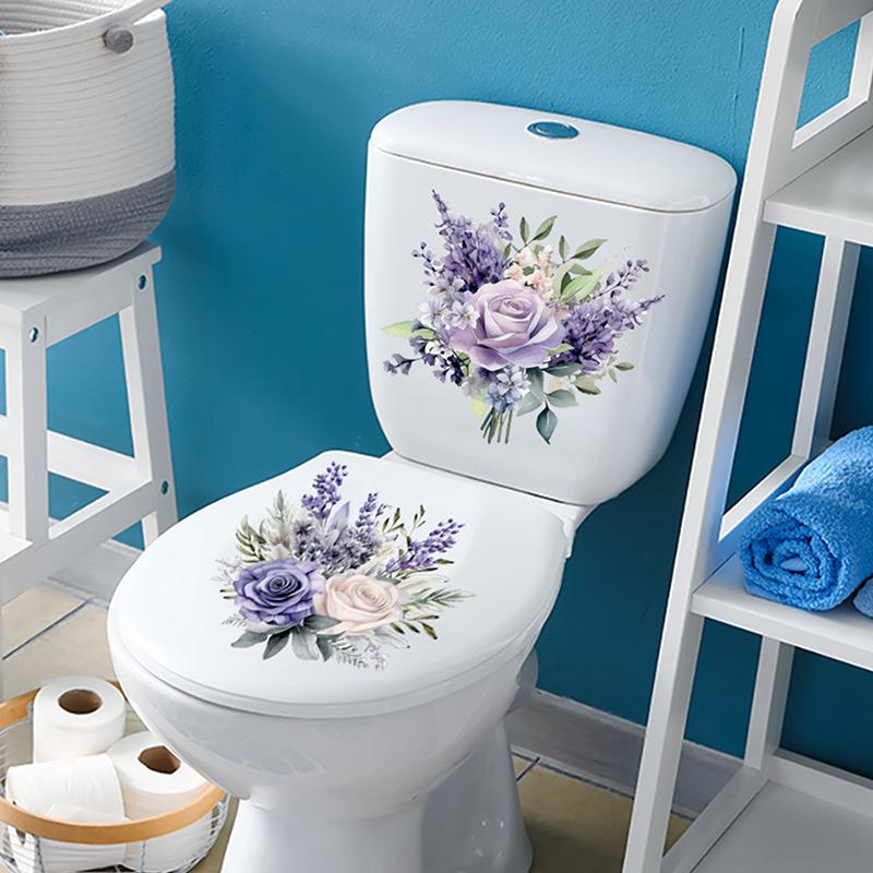 Hyacinth Flower Purple Wall Stickers for Toilet Bathroom Removable Waterproof Decals