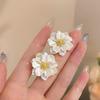 Pearl Camellia Flower Stud Earrings - Luxurious Korean Style, Perfect for Seaside Vacations