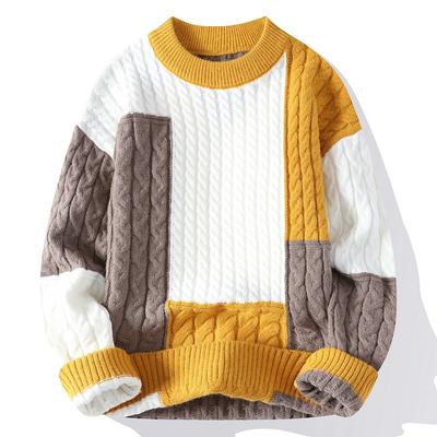 Spring Winter Fashion Patchwork Loose Sweater Men Streetwear Men's Casual Sweaters Warm Knitting Pullovers Men