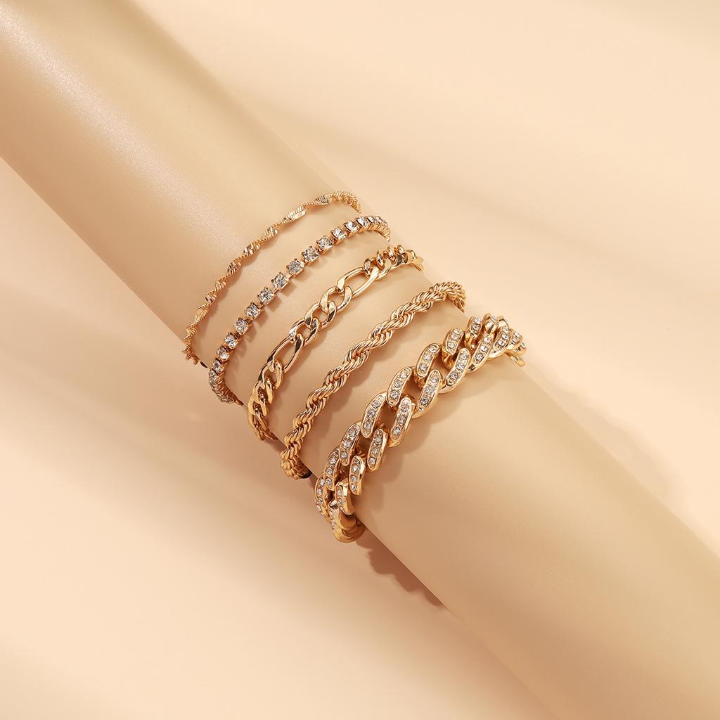 European and American metal Cuban chain hip-hop bracelet ins personalized niche design cold wind jewelry set