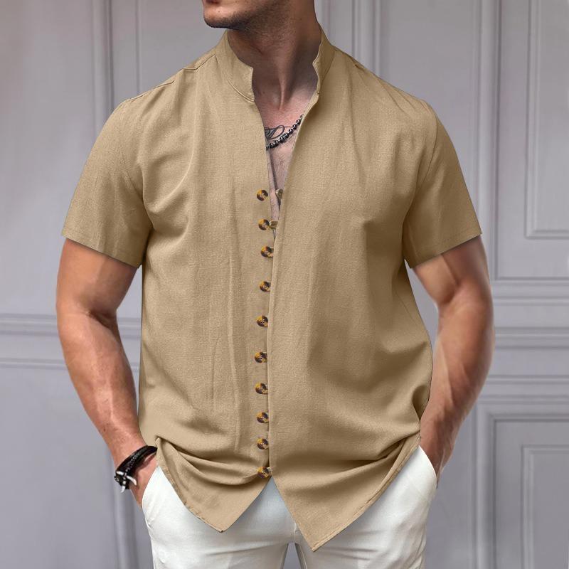 IHUASU Men's Fashion Casual Summer Spring Short Sleeve V-Neck Blouses & Shirts Elegant