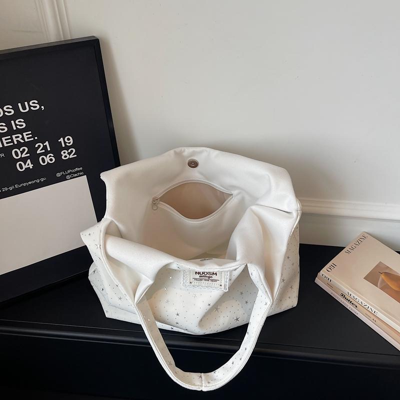 Fashi Solid Nyl Youth Women's Tote Bag Star Print Large Capacity Casual Shoulder Bags School Work Travel Daily Use Handbag
