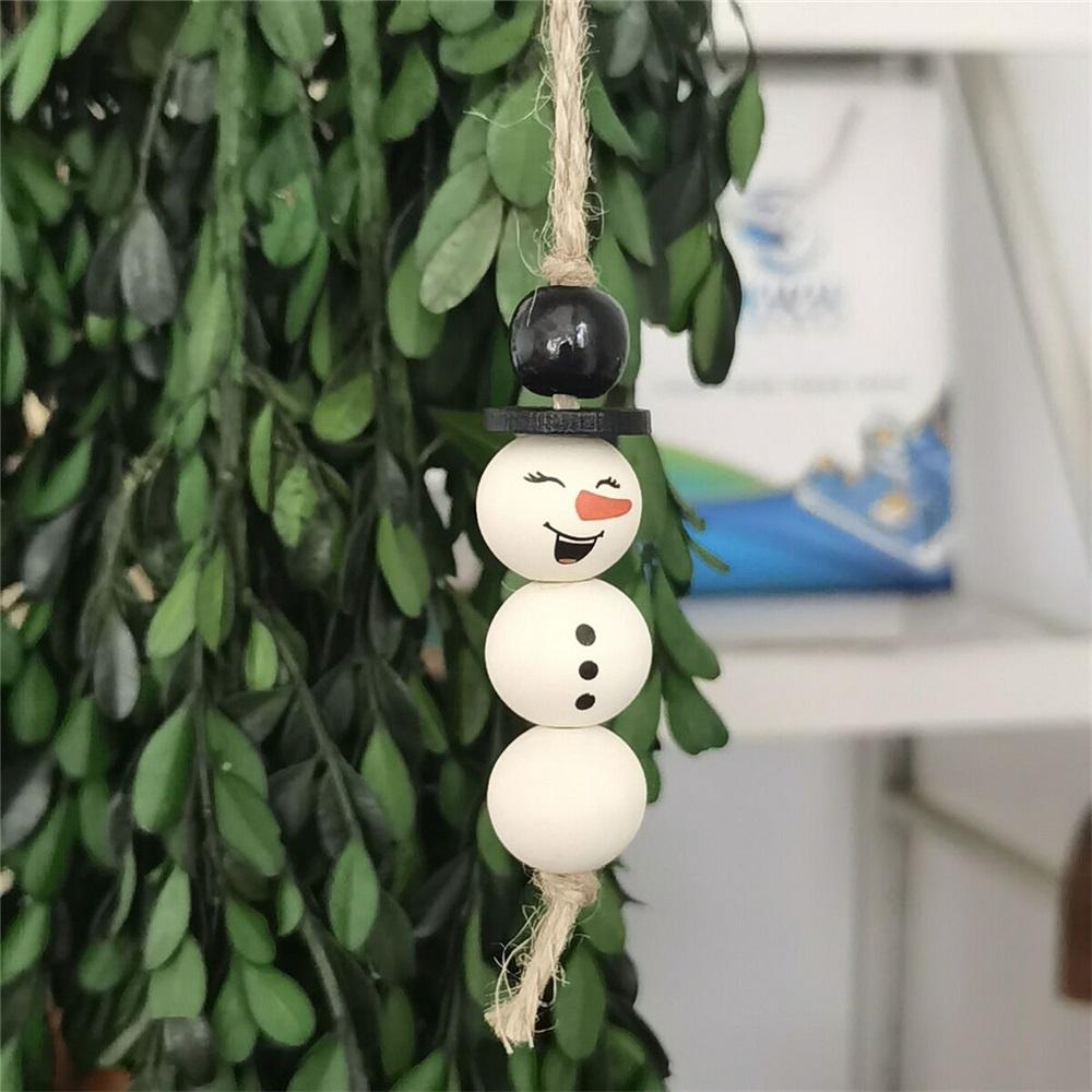 Bohemian Macrame Snowman Ornament Set, Handmade Wooden Bead Christmas Hanging Decor, 2/3/4Pcs Boho Winter Tree Decoration