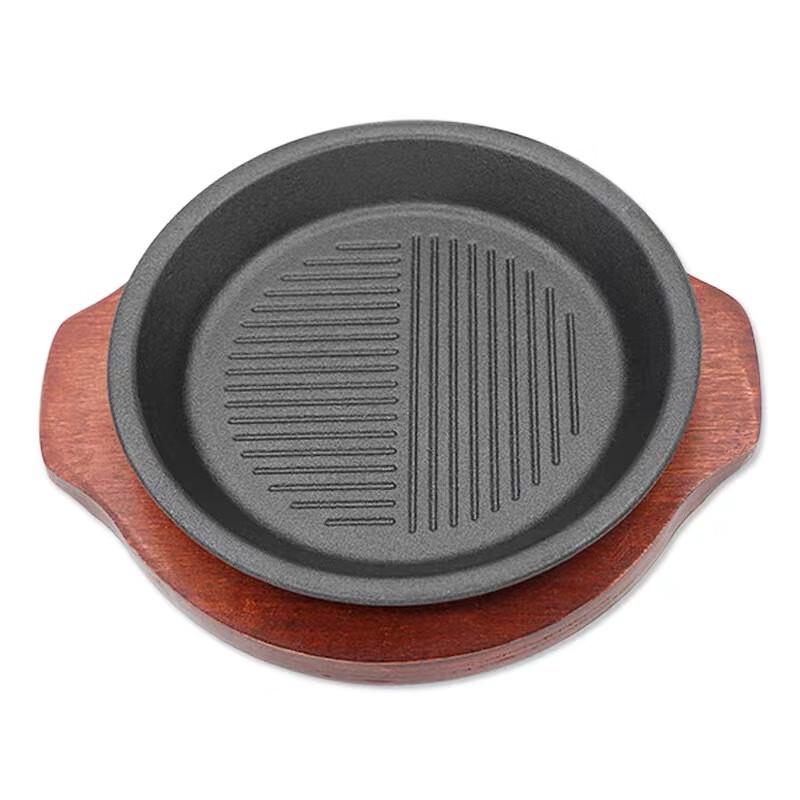 

ZISIZ 24cm Round Cast Iron Grill Pan with Redwood Board