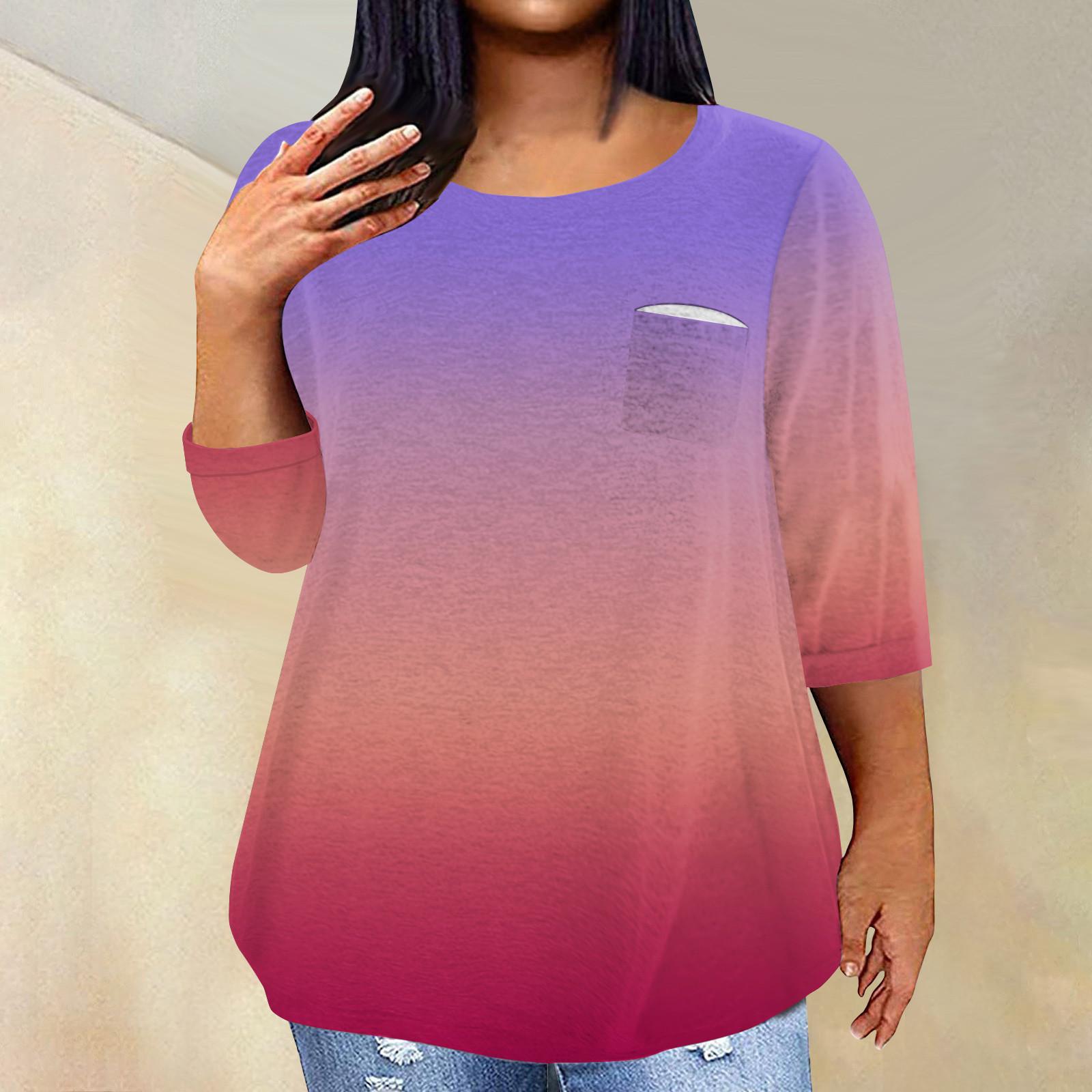 

Жіночий модний повсякденний пуловер з принтом і круглим вирізом з рукавом три чверті та рукавом 4/3 L