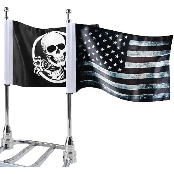 2Pcs 6" X 10" Motorcycle Flags American Flag For Harley Davidson Yamaha Honda Goldwing CB VTX CBR Chrome Stainless Steel Motorcycle Flagpole Mount