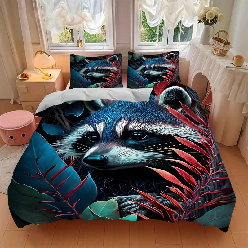 3pcs Raccoon Artwork Duvet Cover Set - Machine Washable, Includes 1 Cover and 2 Pillowcases, No Core Included yy251013139