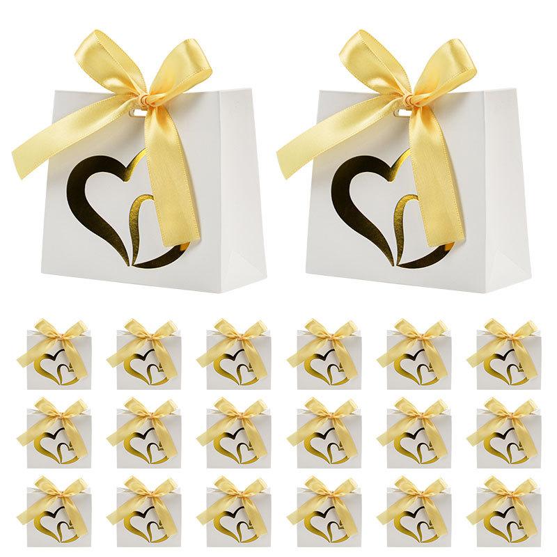 10Pcs Valentine's Day Gift Treat Paper Boxes With Ribbon Party Favor Heart Design Goodie Gift Boxes For Wedding Anniversary