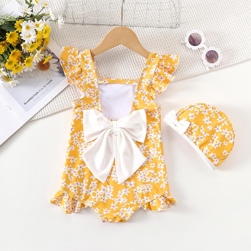 2026 Summer Lemon Floral Swimsuit for Girls and Toddlers