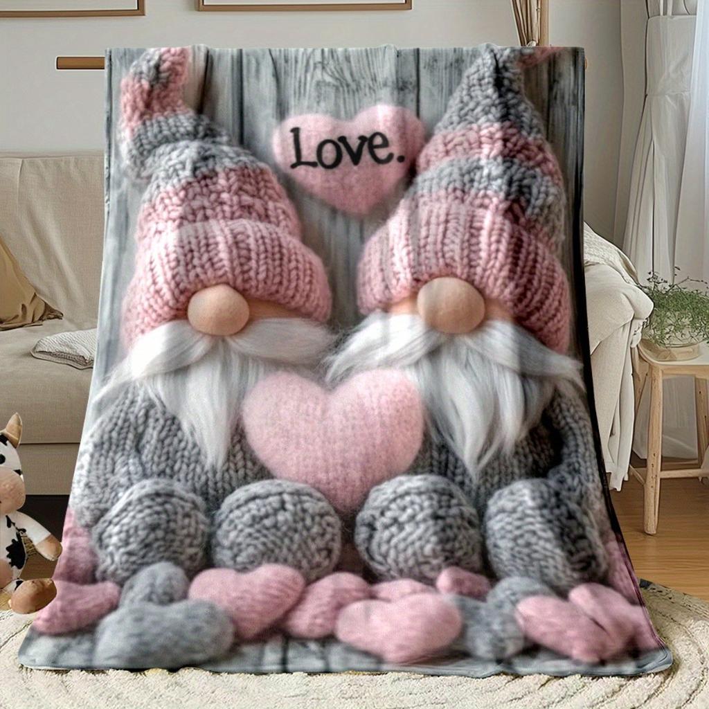 VIKAMA Valentine's Day Knitted Hat Dwarf Couple Blanket Love Gift Bedroom Sofa Blanket Couple Anniversary Warm Gift