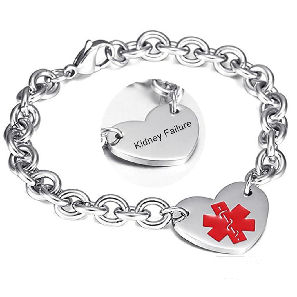 Stainless Steel Medical Logo Bracelet Women'S Titanium Heart Curb Chain O-Line Bracelet