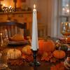 Spooky Home Decoration for Halloween Ghost Flameless Taper Candles, Battery Operated Flickering Candle Light with Powered Lamps Remote, Real