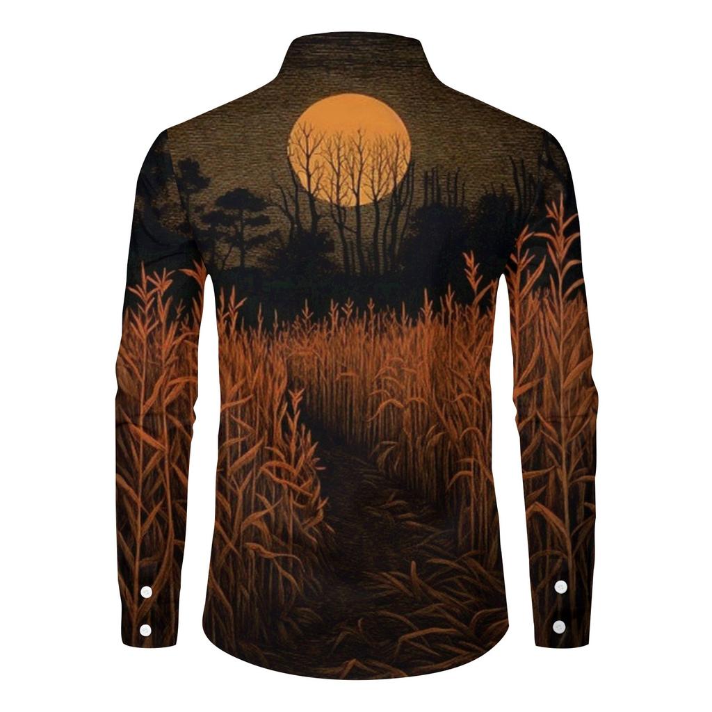 Men's Halloween Print Long Sleeve Button-down Shirt