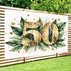 2D Gold Green Leaves 50th Birthday Photography Backdrop, Adult Birthday Decor