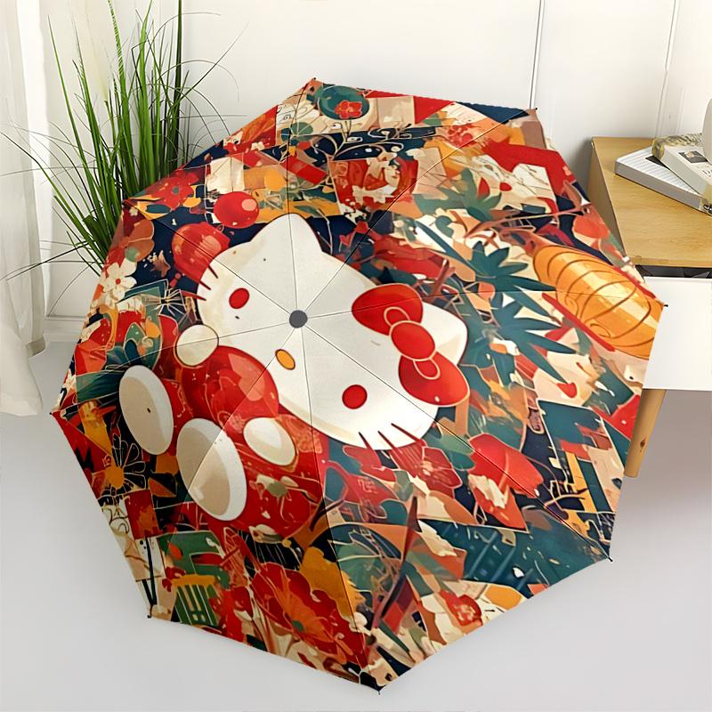 

1pc Hello Kitty Festival Gift Umbrella - Automatic Opening/Closing Umbrella with Foldable Design and Iron Frame for Outdoor Use.K088