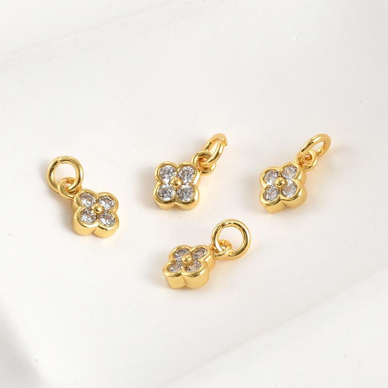 14K Gold Plated Cubic Zirconia Four-Leaf Clover Mini Pendant Charm