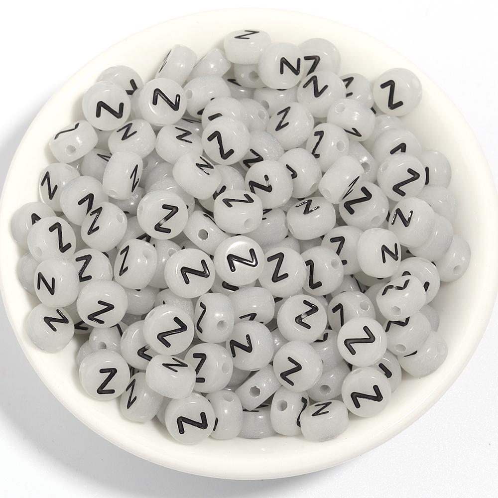100pcs 7mm Acrylic Luminous Beads Flat Round Alphabet Loose Spacer Beads For Jewelry Making DIY Bracelets Necklace Accessories