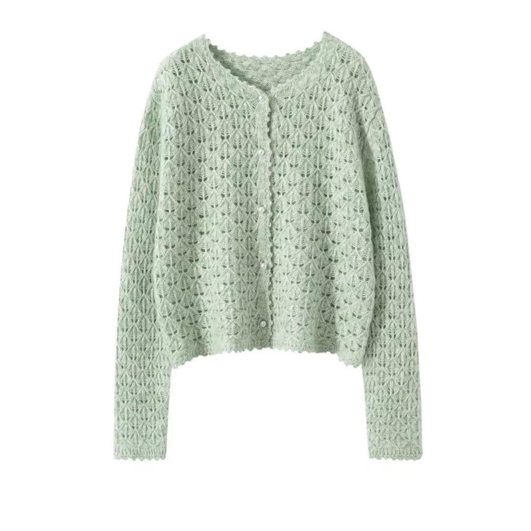 

Женский кашемировый кардиган ручной вязки на пуговицах-жемчужинах, с круглым вырезом, ажурный дизайн для осени/зимы One Size