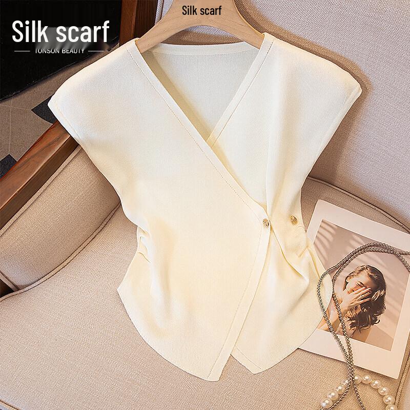 Elegant V-neck Sleeveless Knit Top One Size