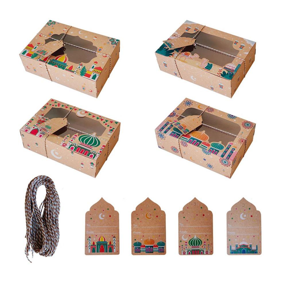 

4 шт. Подарочные коробки из крафт-бумаги на Ид, дизайн с окошком, украшения Ид Мубарак , ислам, мусульманский 4Pcs