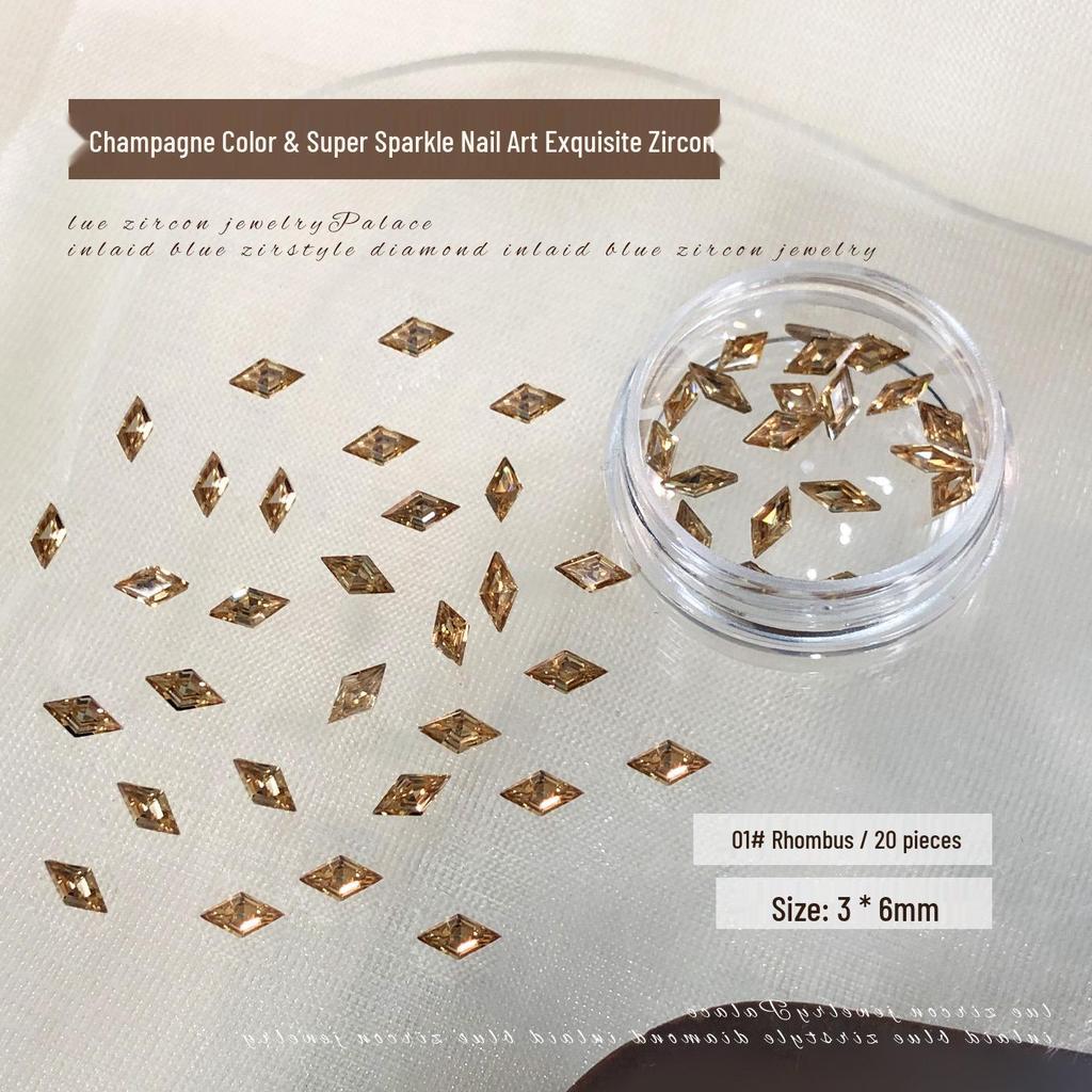 5A Champagne Marquise Zircon Nail Art Decorations - Flashy Nude Diamond Water Drop Shapes