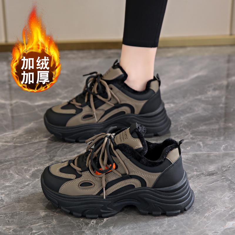 New Winter Velvet Thickened Cotton Shoes Soft-soled Dad Sneakers Student Shoes