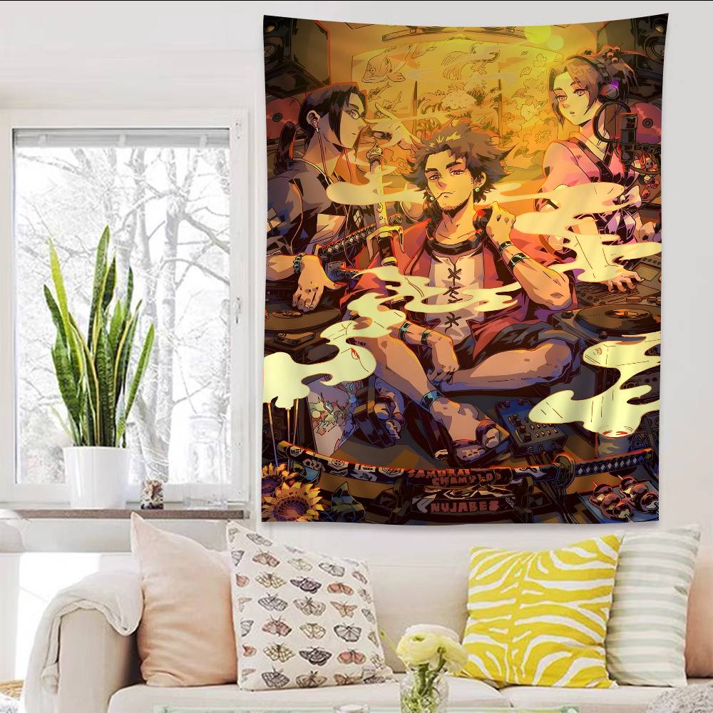 Vintage Samurai Champloo Anime Colorful Tapestry Wall Hanging Hippie Flower Wall Carpets Dorm Decor Japanese Tapestry