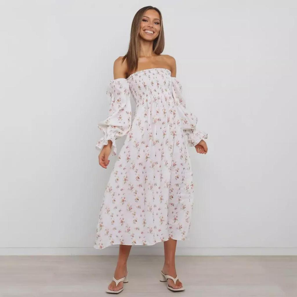 Women's Sexy Off-Shoulder Long-Sleeve Printed Dress for Fall/Winter YD101