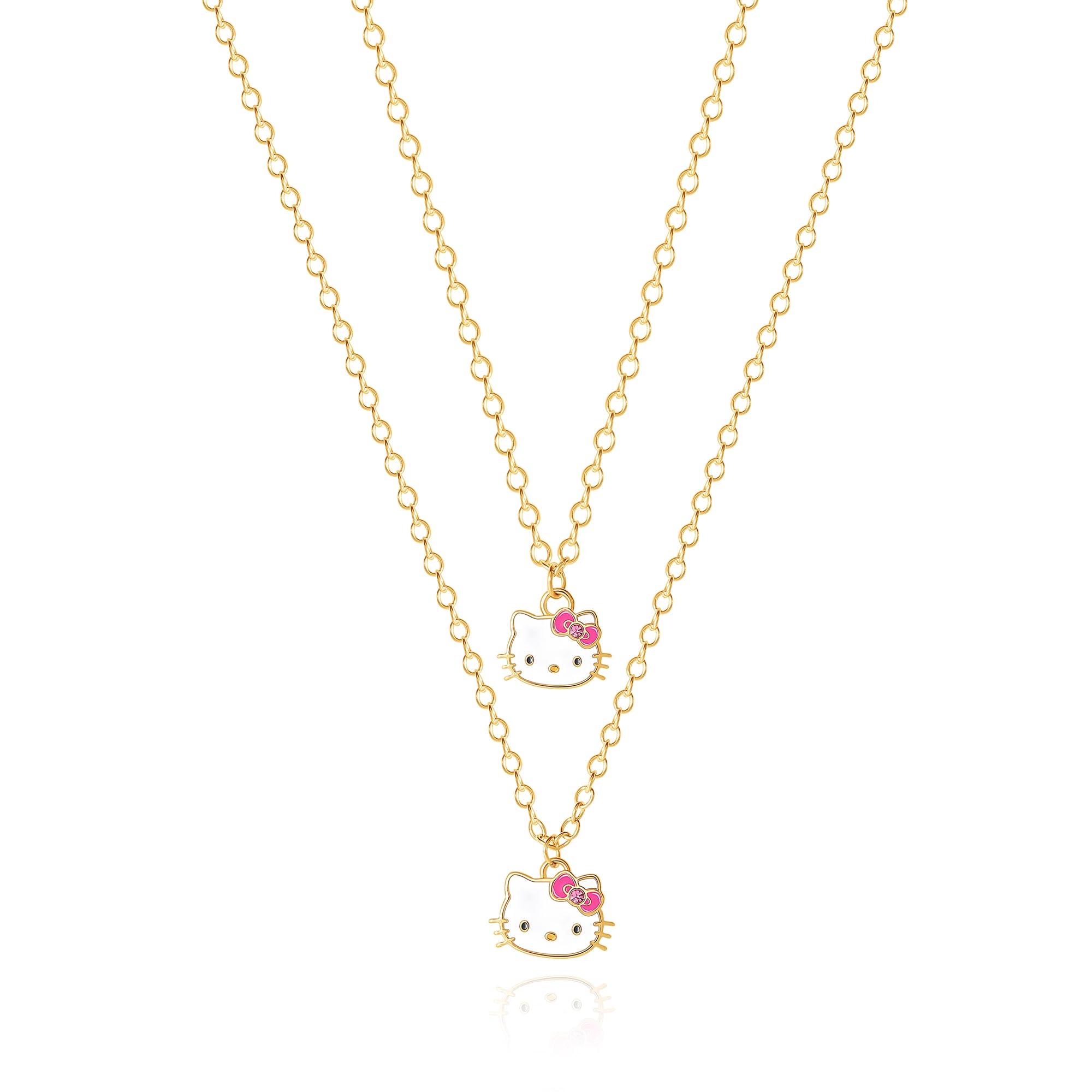 

Hello Kitty Sanrio Mother Daughter Necklace Set of 2 Official Flash Plated Necklace Crystal Women Licensed, 16 +2 , латунь,