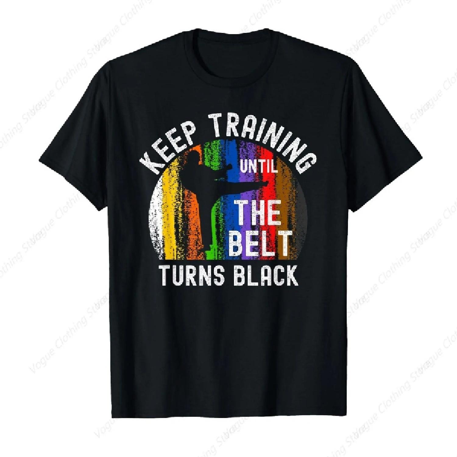 

Продолжай тренироваться, пока пояс не станет черным Футболка Каратэ Тхэквондо Дзюдо Преобладающая футболка Мода Короткие рукава Спорт Досуг Мягкие топы XXXXXL чёрный