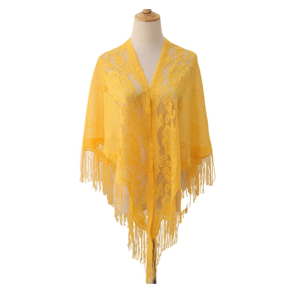 Elegant Lace Fringed Shawl Breathable Hollowout Designs Shoulder Wrap Perfect for Spring and Outdoor Activity Fashion