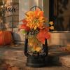 Thanksgiving Door Decor Artificial Maple Leaf Decoration, Autumn Decoration with Leaves Faux Dahlia, Exquisite Floral Rustic Hanging Ornament