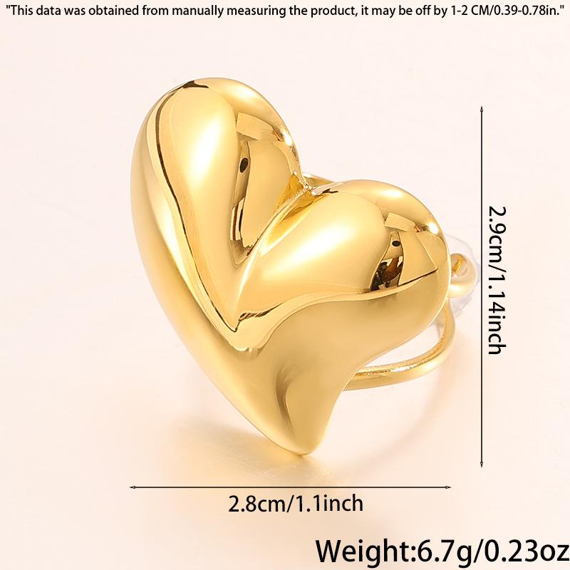 Large-sized Heart-shaped Open Titanium Steel Ring for Women, 18K Gold, Elegant and Versatile, with A High-end Feel.