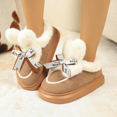 Fashion Sweet Shorts Plush Rabbit Ear Snow Boots Women Letter Printing Bowknot Warm Faux Fur Snow Boots Thicken Bottom Winter Shoes