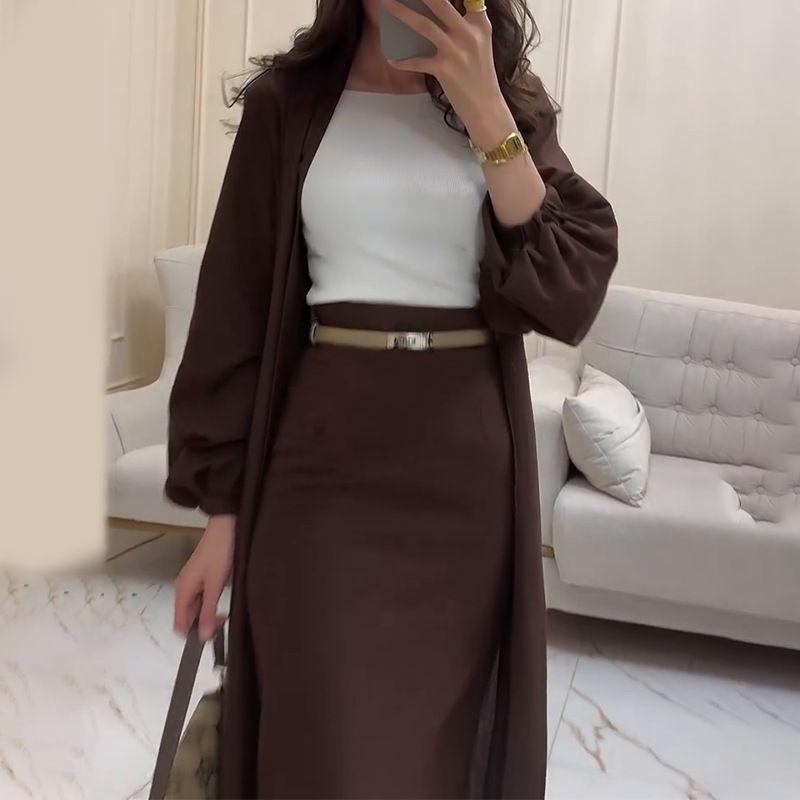 2025 Spring New European and American Amazon Foreign Trade Cross-Border V-neck Long sleeve Fashion Casual Half-Length Long dress Two-piece Set
