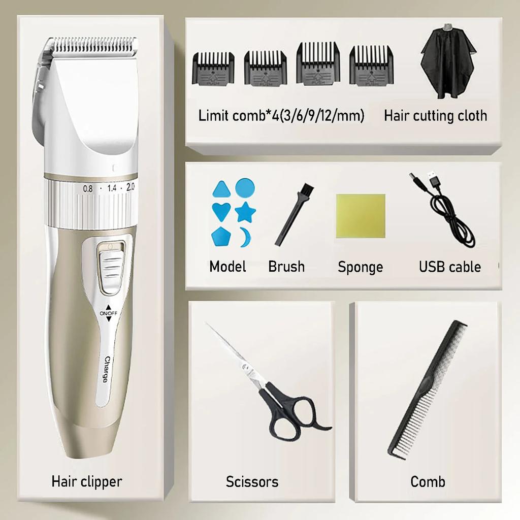 Home Electric Hair Clipper Set, Low Noise and Long Battery Life Hair Trimmer, USB Rechargeable Shaver and Hair Cutting Tool