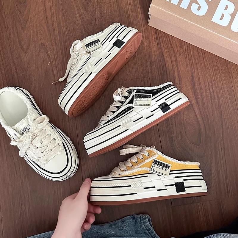 Thick-soled heightening canvas slippers women's summer new fashion versatile beggar women's bag head tow Birken half slippers tide